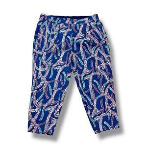 J Crew Collection Size 4 Navy Abstract 100% Silk Pleated Cropped Pants A1468